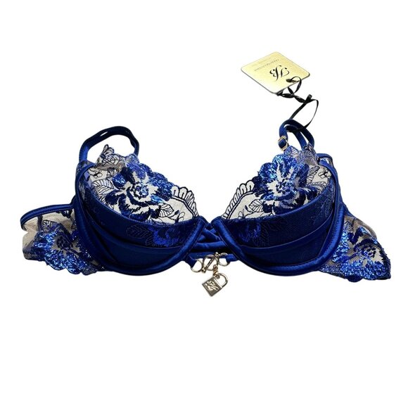 Honey Birdette Other - Honey Birdette Jules Contour Bra Womens 32A 10A Navy Blue Lace French Padlock